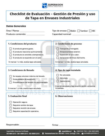 Checklist de Evaluacion uso de tapas y presion